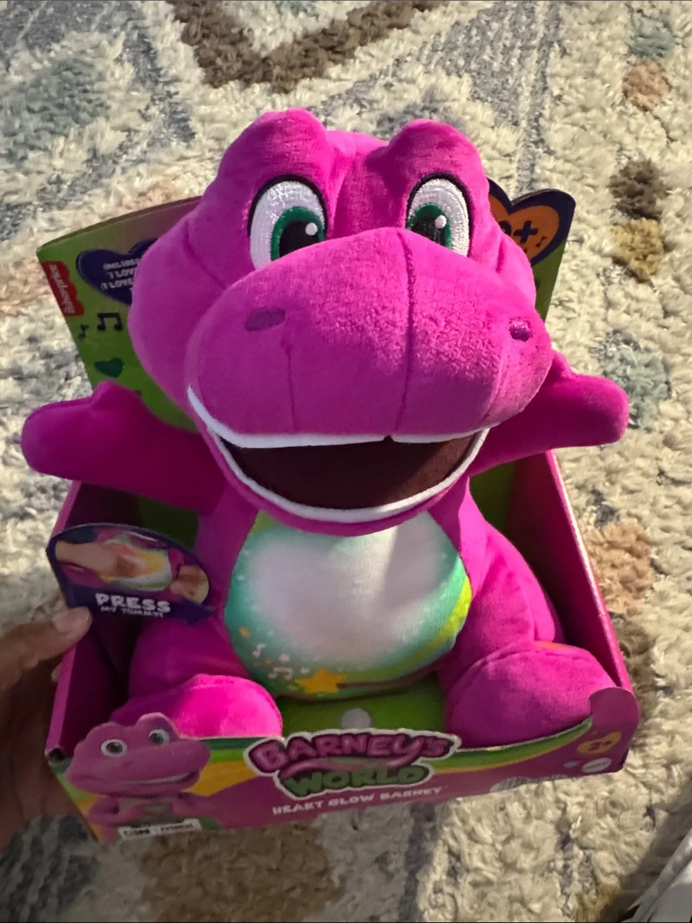 Fisher-Price  Barney Heart Glow Singing Plush - Purple and Green Block Figure
